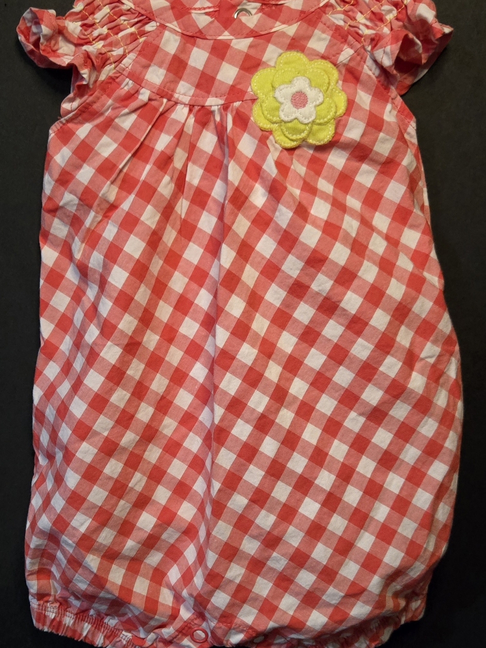 Carter's Red and White Gingham Bubble Romper with Yellow Flower